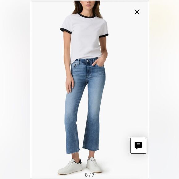 PAIGE Colette Crop Flare Jeans, raw edge hem, size 27. - Picture 1 of 15